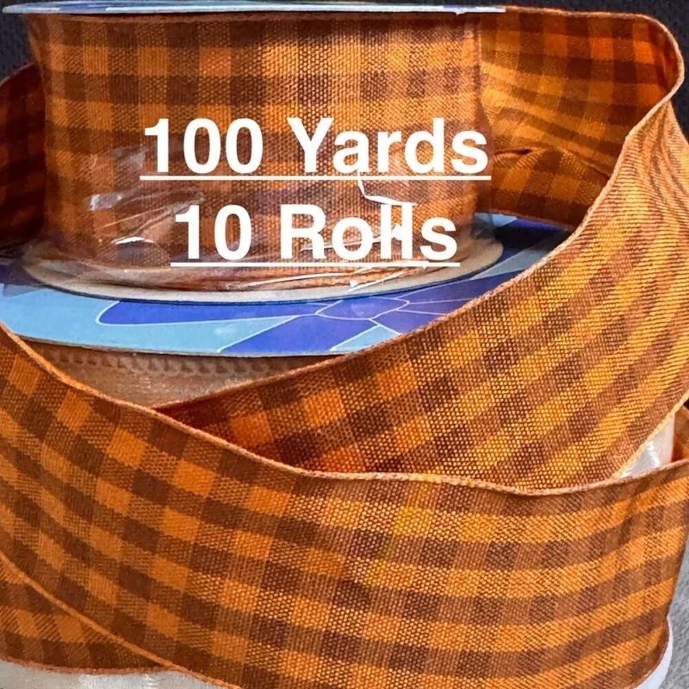10 Rolls 1.5in x 10YD Burnt Orange Gingham Ribbon Natural Style Craft Fall Bow